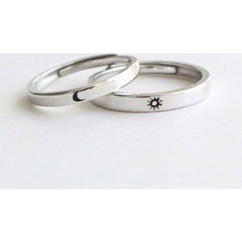 1 Pcs Fashion Simple Opening Sun Moon Ring Minimalist Silver Color Sun Moon Adjustable Ring For Men Women Couple Jewelry
