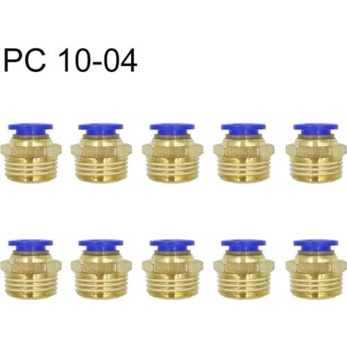10PCS PC 10-04 Air Pneumatic 10mm Hose Tube 20.5mm Air Pipe Connector Quick Coupling Brass Fitting Male Thread wholesale