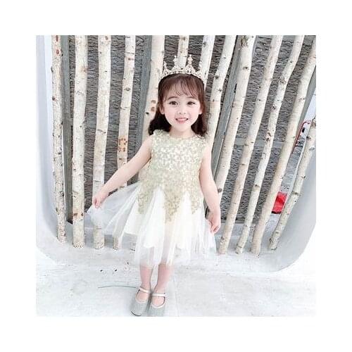2021 Summer 2 3 4 5 6 8 10 Years ChildrenS Birthday Wedding Party White Sweet Sleeveless Lace Chiffon Dress For Kids Baby Girls