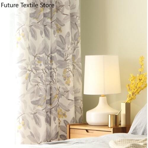 2021 New American Pastoral Country Cotton and Linen Printed Gray Fabric Curtains Curtains for Living Dining Room Bedroom