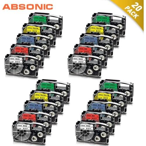 20PK Multi-color 12mm Label Tapes Compatible Casio XR-12X XR 9X XR-12WE XR-9WE XR6X for Casio Kingjim Label Maker Printer Ribbon