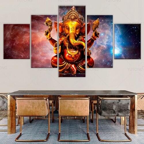 5 pieces Hindu God Ganesha with Cosmic planet canvas pictures HD printed wall Art for living room decor posters drop shipping