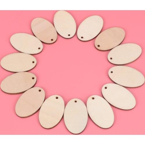 50pcs Oval Shape Wooden Slices DIY Hanging Craft Ornament Easter Wooden Pieces Pendant Decoration Wood Cutouts DIY Accessories W