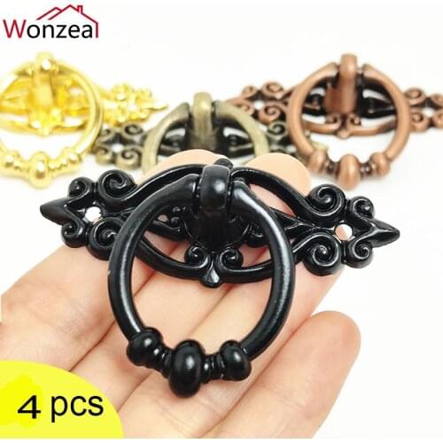 65*38mm 4PCS Retro Zinc Alloy Kitchen Drawer Cabinet Door Handle Furniture Hardware Cupboard Antique Brushed Handles