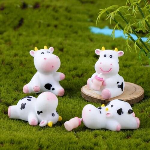 7pcs/set Mini Cow Figurine Decoration Craft Miniature Model Home Garden Decoration Kawaii Acessories Desktop Micro Landscape