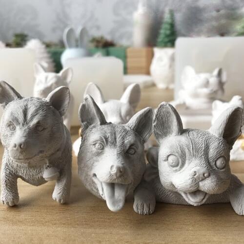 Car air condition decoration dog shape silicone mold fondant cake mold 3D aroma wax mini Husky cute dog molds aroma stone mold