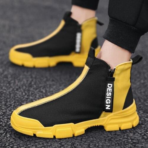 BomKinta Autumn Zipper Ankle Boots for Young Men Fashion Motorcycle Boots Super Quality Men Brand Designer Shoes Street Yellow