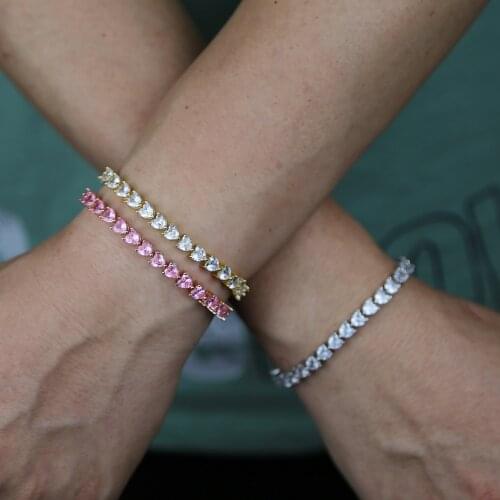 Heart Shaped Cubic Zirconia CZ Tennis Chain Bracelet For Men Boy Iced Out Bling 5A CZ Hip Hop Jewelry