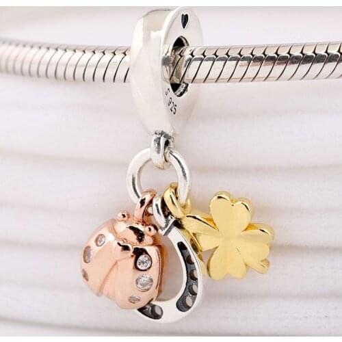 Original Mixed Metal Horseshoe Clover And Ladybird Pendant Beads Fit 925 Sterling Silver Bead Charm Bracelet Diy Jewelry