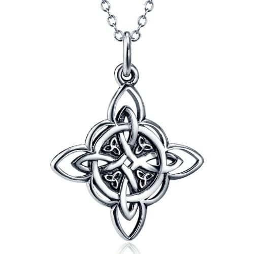 Celtics Love Knot Geometric Pendant Necklace Antique Sliver Color Chain Necklace Link Long Chain Long Man Jewelry