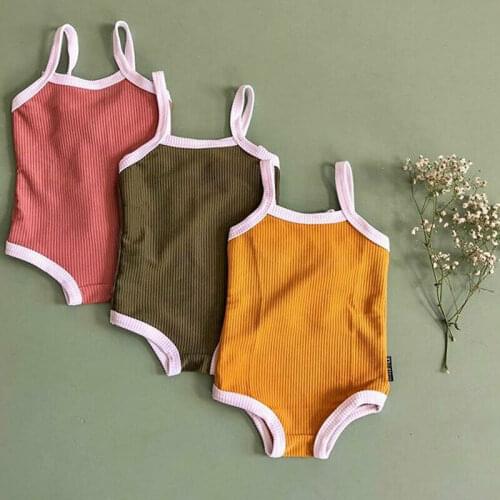 Newborn Children Kid Baby Girl Solid Cotton Sling Romper Swimwear Swimsuit One-piece Bikini Beachwear Suit 0-24M