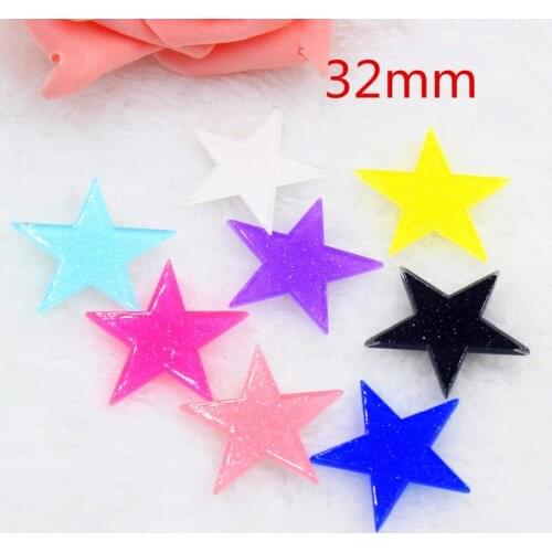 10pcs/lot kawaii resin cabochons accessories DIY planar resin star with glitter 32mm mix colors
