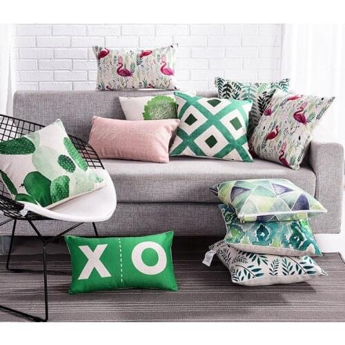 Beautiful watercolor style landscape cushion cover Chinese landscape painting pillow cover green blue pink decorative pillowcase