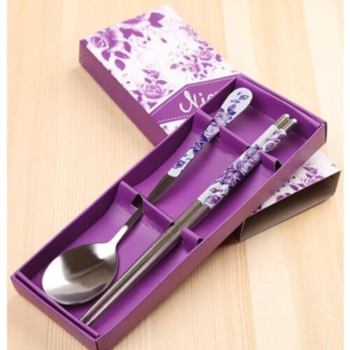 Creative Two-Piece Gift Tableware Set Stainless Steel Chopsticks Exquisite Reusable Portable Travel Household Articles