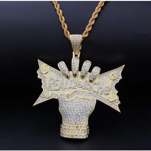 Hip hop dollar sign money brass pendant gold plated zircon pendant necklace