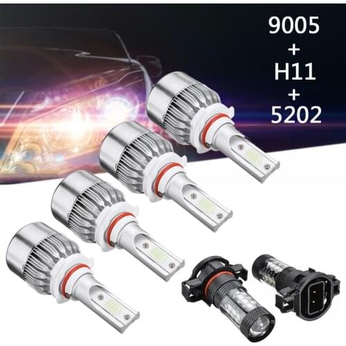 Mayitr 6pcs 9005 H11 5202 80W 50W LED Headlight Fog Light Bulbs 8000K 9-16V Fit For Chevy Silverado 1500 2500 2007-2015