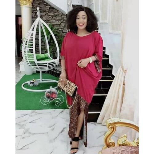 Fashion Loose Leopard Printed Women Maxi Long Split Gown Patchwork African Dress Dashiki Side Slit Loose Summer Short Sleeve New