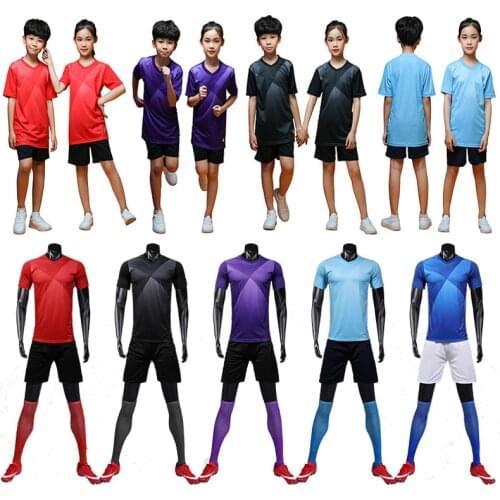 Men short sleeve purple soccer jersey set red football uniform blue soccer shirt kids run sport jersey customized name number