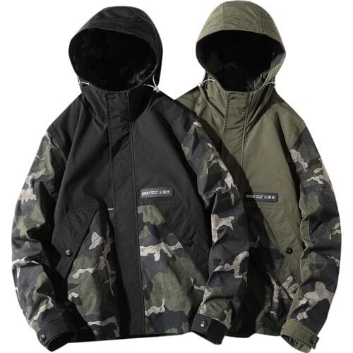 High quality mens outwear camo jacket DODOStyle hooded loose fit color block coat