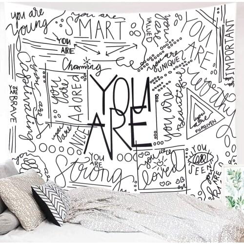 Quote You Are Wall Tapestry Letter Wall Art Positive Saying Wall Hanging Large Wall Paper for Dorm Bedroom Living Tapastry
