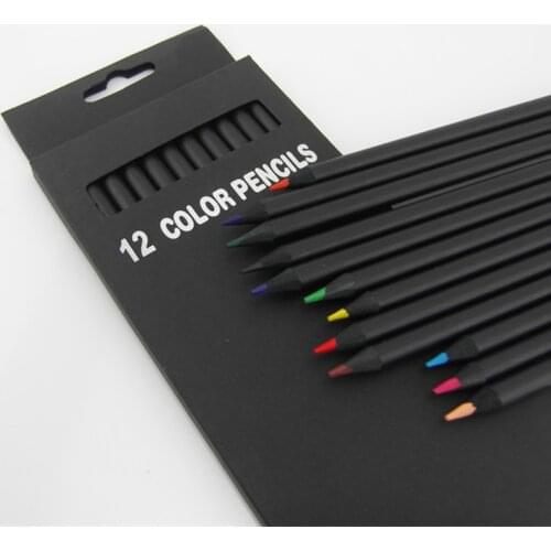 New 12 Pcs/Set High Quality Pencil Packaging 12 Different Colours Colored Pencils Kawaii School Black Wooden Pencils