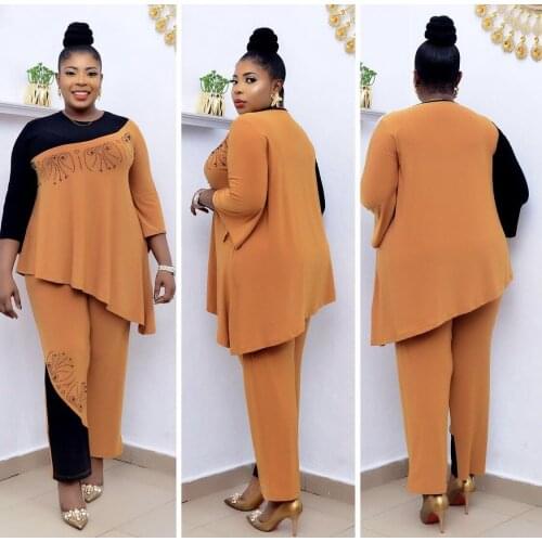 Spring and Autumn African Clothes for Women African Women Long Sleeve O-neck Polyester Two Pieces Sets Top and Pant