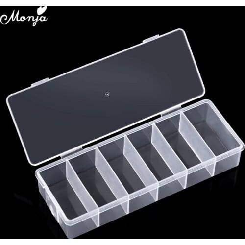 Monja 6 Grids Rectangle Transparent Plastic Nail Art Storage Box Sequins Beads Rhinestones Manicure Decoration Organizer Case