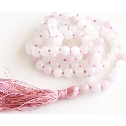 108 Mala Bead Necklace RoseQuartz Necklace Pink Meditation Mala Necklaces Hand Knotted Prayer Yoga Tassel Necklaces Gift For Her
