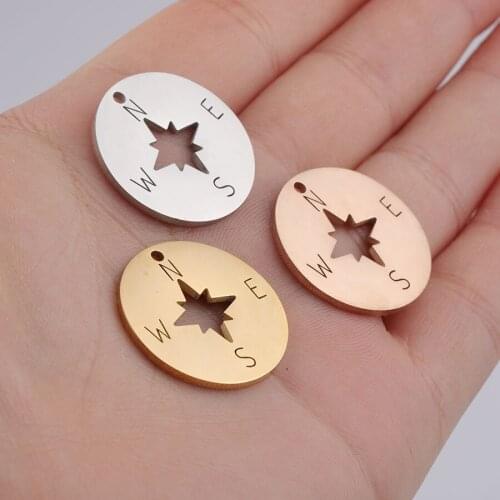 DIY Women Handmade Jewelry Making 5pcs 15/22mm Gold Color Stainless Steel Mirror Polished Compass Charm for Necklace/keychain