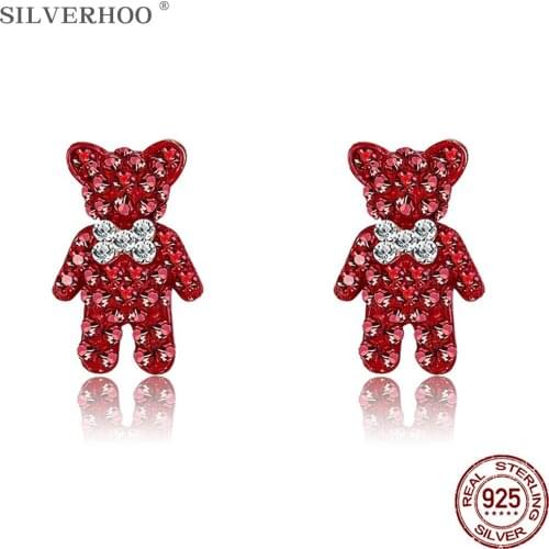 SILVERHOO Earring For Women 925 Sterling Silver Zircon Cute Little Bear Shape Fine Lady Jewelry Anniversary Gift Hot Sale 2021