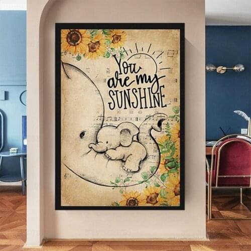 Elephant Sunflower You Are My Sunshine Music Canvas hd Prints Poster wall Art Decorate your childs room