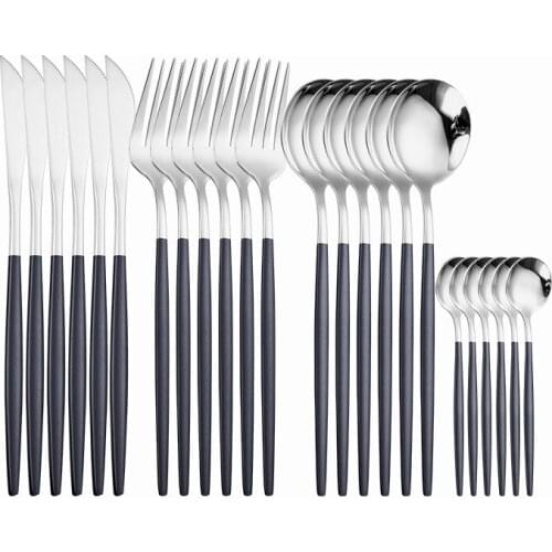 Dinnerware Stainless Steel Cutlery Set Tableware Dinner Knife Fork Spoon Black Silver Travel Cutlery Dinnerware Dropshipping