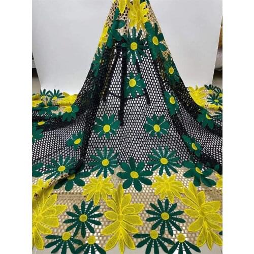 Hot Sales Design Embroidery Sun Flower African Cord Fabric French Lace Fabric Guipure Nigerian Lace For Party Dress JY