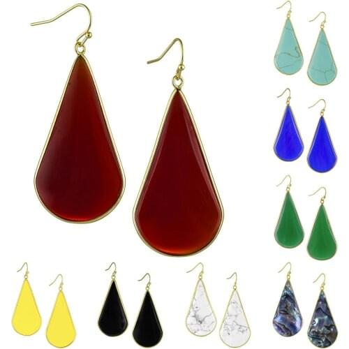 TUMBEELLUWA Large Teardrop Stone Gold Plated Dangle Drop Earrings for Women Reiki Hanging Crystal Fashion Jewelry