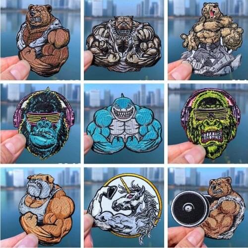 WhatIlife Punk Muscle Bear Orangutan Series Clothes Patches Embroidered Stripes Sticker Denim T-Shirt DIY Decoration Appliques