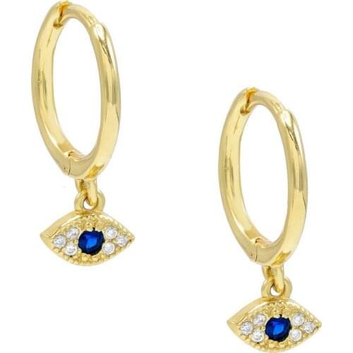 Gold filled minimal delicate lovely girl women multi piercing small cz eye cute evil eye dangle drop earring