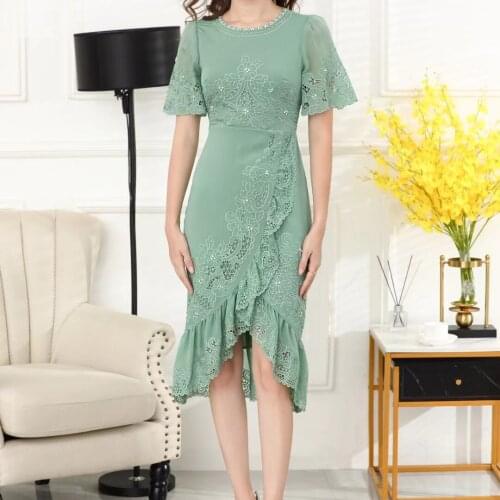 Vestidos De Festa 2021 Autumn Party Cocktail Women Hollow Out Embroidery Beading Decco Midi Bodycon Sexy Mermaid Dress Female