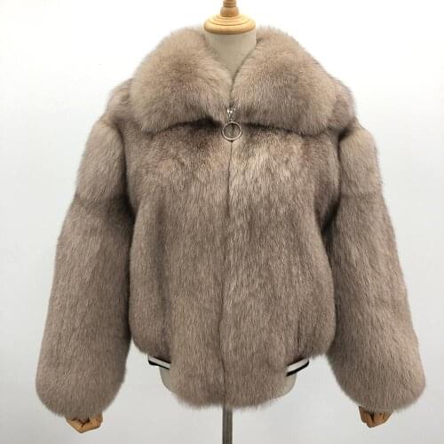 Winter Natural Fox Fur Jacket Warm Fluffy Cropped Real Fur Coat Women Furry Turn Down Collar Zipper Overcoat