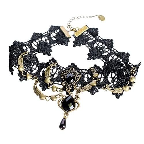 2019 Newest Womens Vintage Gothic Steampunk Choker Lace Heart Wing Teardrop Collar Necklace