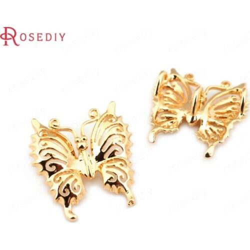 33530)6PCS 20*19MM 24K Gold Color Brass Butterfly Charms Pendants High Quality Diy Jewelry Findings Accessories wholesale