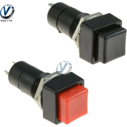 5Pcs/lot Momentary Spring Push Button Switch 12mm 2 Pins Square Momentary Push Button Switch Red or Black 3A 250V OFF ON
