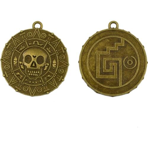 6 PCS Punk Halloween Pirates Aztec Coin Medallion Skull Necklace Pendant Bronze for Necklaces Bracelets Earrings