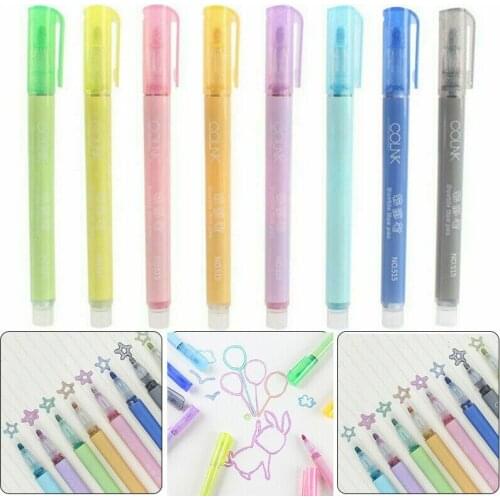 8pcs Color Double Line Pen Students Hand Account Drawing Outline Pen 8-color Set Fluorescent Two-color Marker Pen