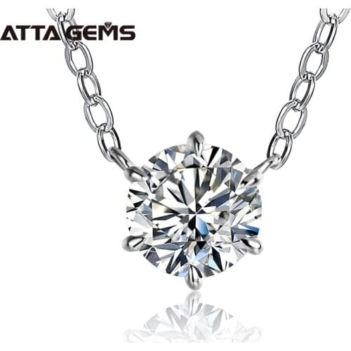 ATTAGEMS 925 Silver Necklace Pendant Round Cut 1.0ct D Color White Moissanite Pass Diamond Test for Women Elegant Necklace