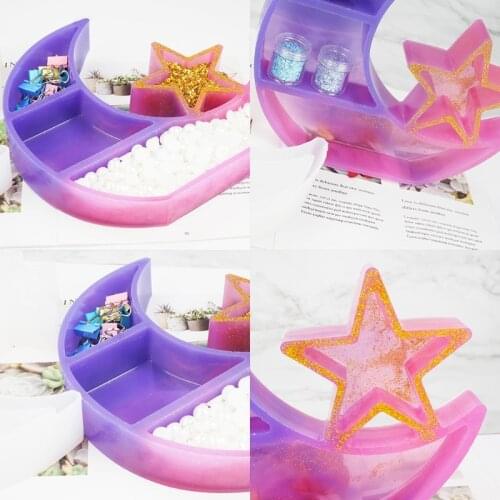 Large Crescent Moon Tray Resin Mold Moon Star Shelf Crystal Display Tray Jewelry Plate Resin Casting Molds Craft Tools
