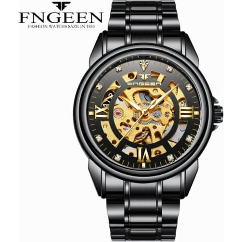 Mens Watch Hollow Luminous Automatic Mechanical Mens Watch Waterproof Luminous Steel Belt Student Sports Time Leisure Watch