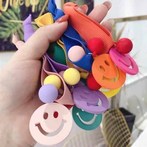High Elastic Smile Face Hair Ties Elastic Hair Bands For Girls Colorful Festival Party Cartoon Smile Rubber Band Gums Wholesale