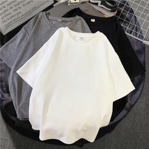 Cotton T Shirt Women Summer Solid Color Oversized Tee Black White Casual Loose Tshirt Korean O Neck Short Sleeve Female Top
