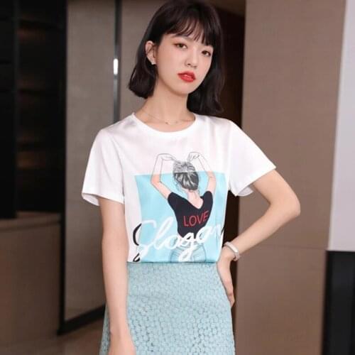 GGRIGHT 2021 Summer T Shirt Women Korean Fashion Tshirt Girls Short Sleeve Chiffon Print Tee Shirt Femme Tops Black White