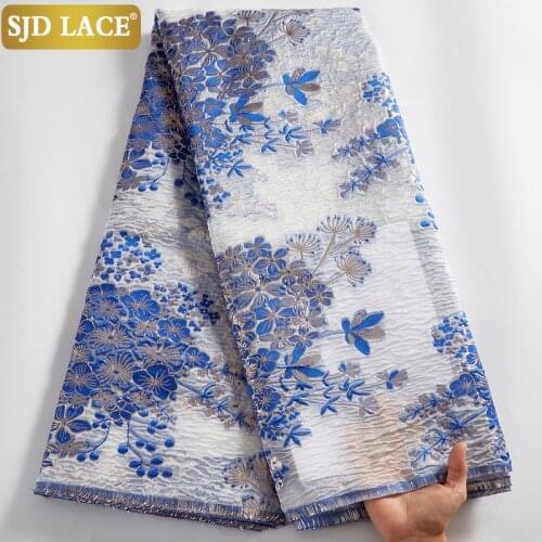 SJD LACE Blue French Organza Lace Fabric Embroidery Jacquard Brocade Tissue African Mesh Lace Fabric For Wedding Party WearA2534